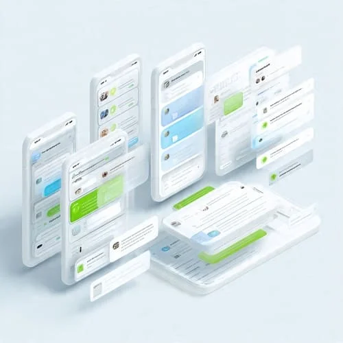 Template cards flowing into a translated message