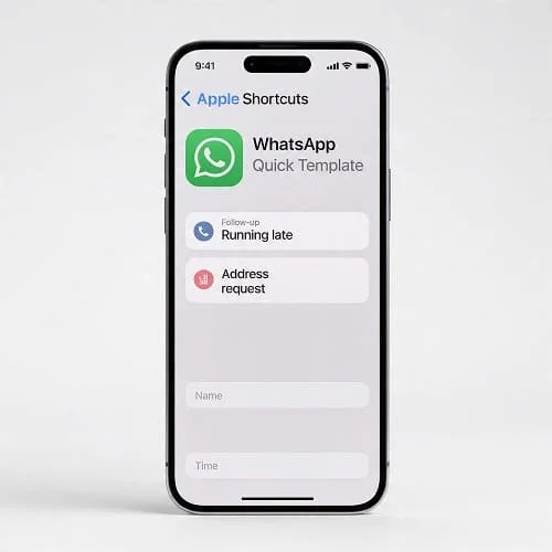 Shortcut with a menu of WhatsApp templates and placeholder inputs