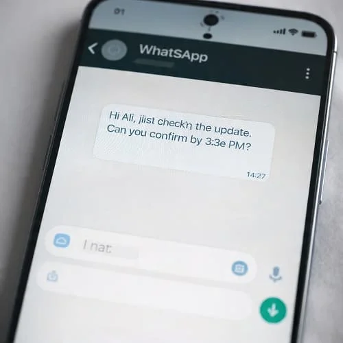 WhatsApp chat opened with prefilled message ready to send
