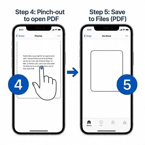 Shortcuts flow converting a TXT chat file to a paginated PDF with header